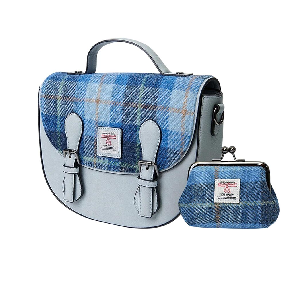 9114 Set from Harris Tweed Mini Cobble Satchel & Coin Purse Present Blue